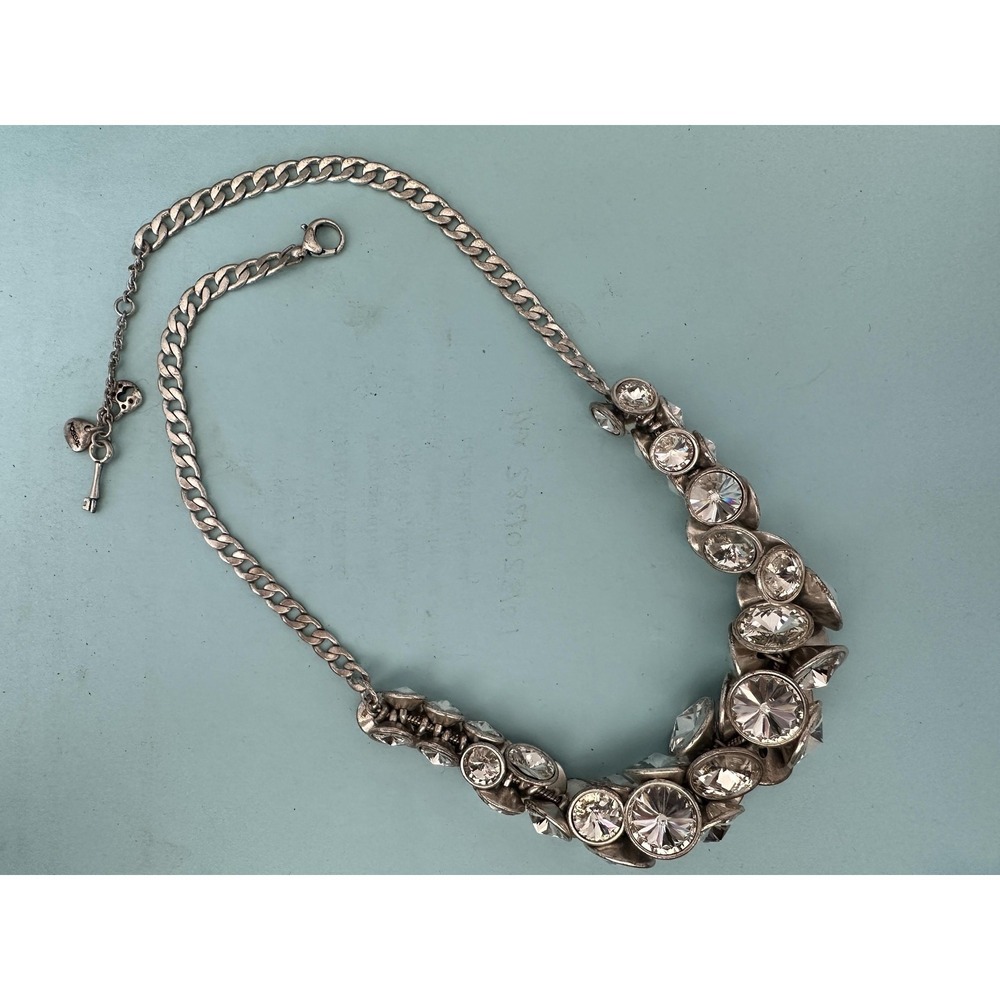Fossil Crystal Statement Necklace Women Key Lock Heart Charm Chain 20 Inch Jewel